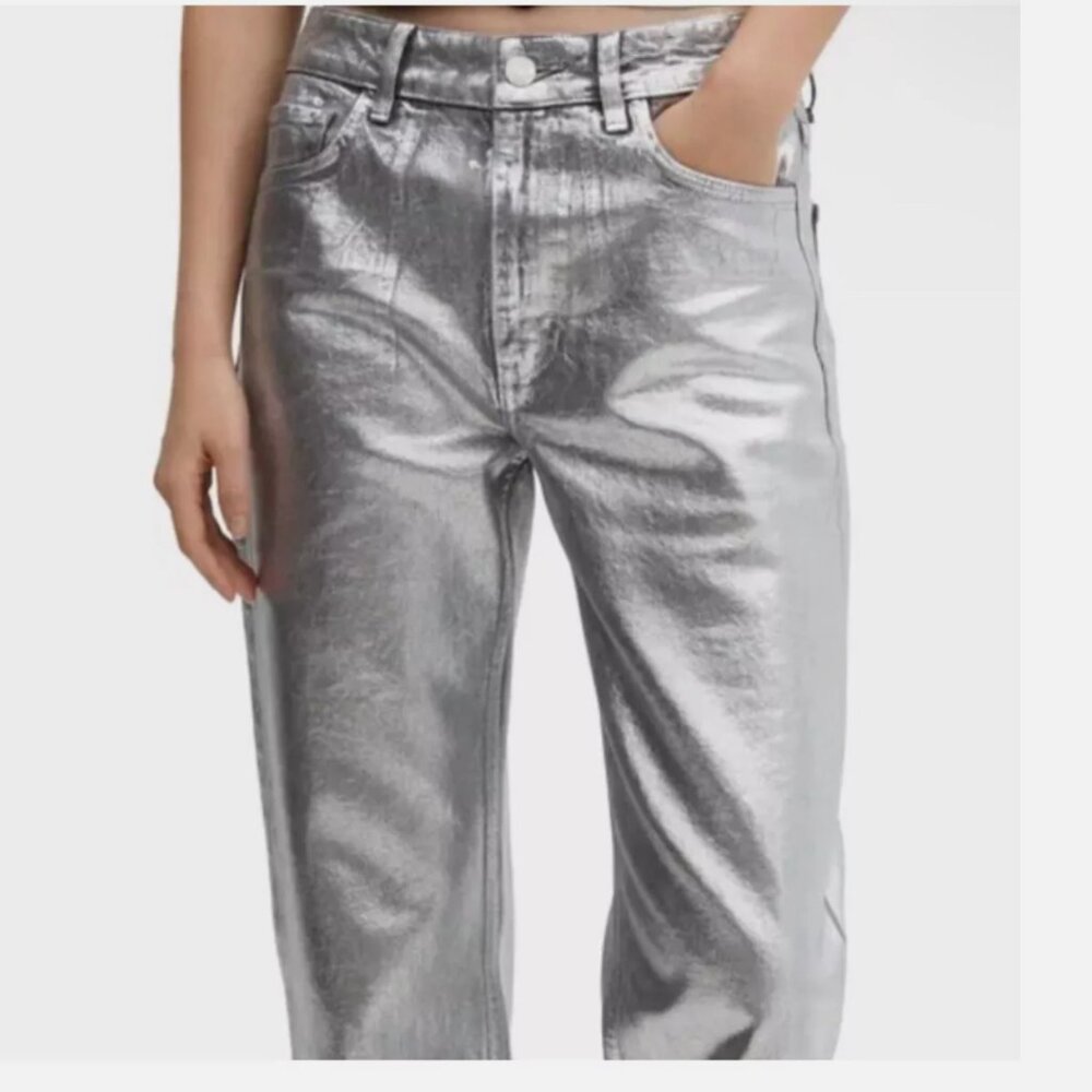 NEW REBECCA MINKOFF SILVER METALLIC JEANS  SZ--8